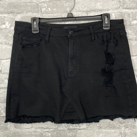Vervet Black Denim High Waist Distressed Skirt - Picture 1 of 5